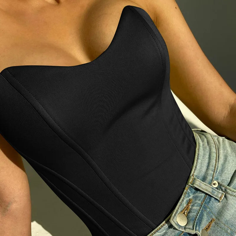 Strapless Satin Corset Tube Top – Solid Color Summer Crop