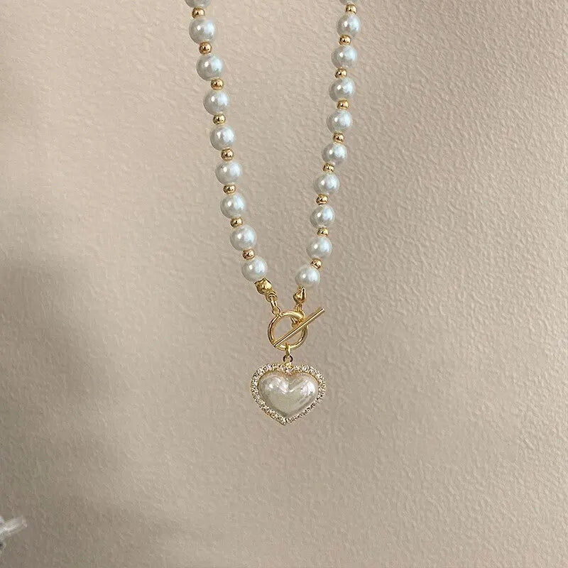 Elegant Pearl Necklace – Heart Pendant with Luxury Imitation Pearls