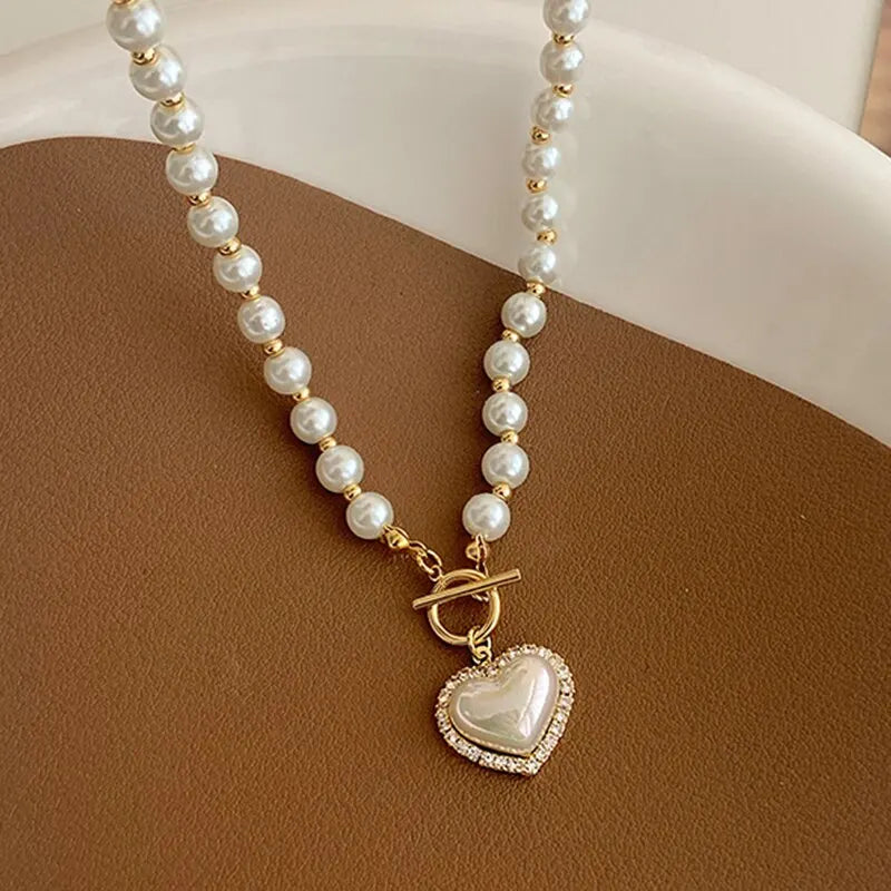 Elegant Pearl Necklace – Heart Pendant with Luxury Imitation Pearls