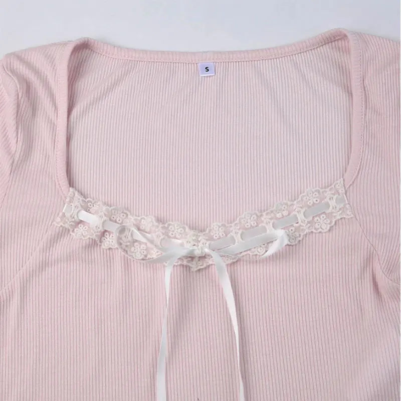 Pink Bow Bandage Cropped Tee – Sweet Y2K Coquette Top