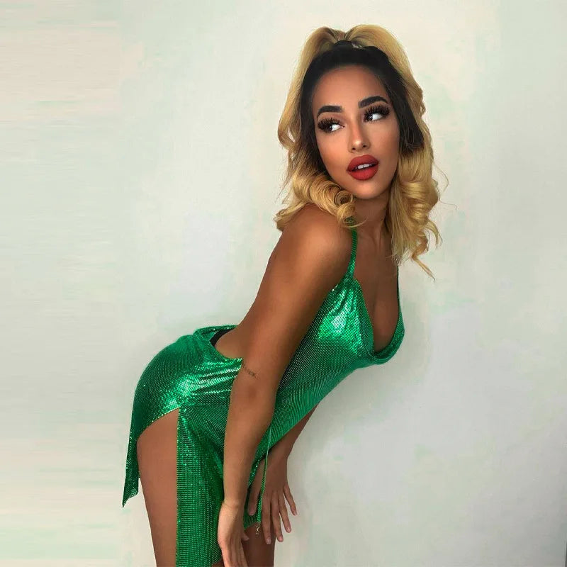 Sparkly Backless Sequin Mini Dress – Halter Neck Partywear