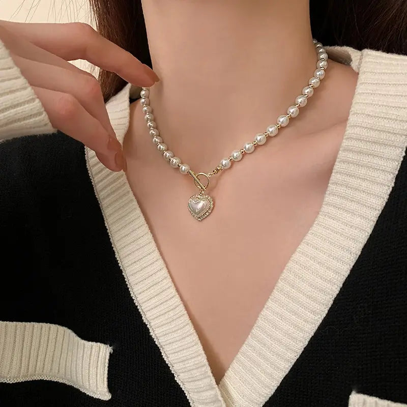 Elegant Pearl Necklace – Heart Pendant with Luxury Imitation Pearls