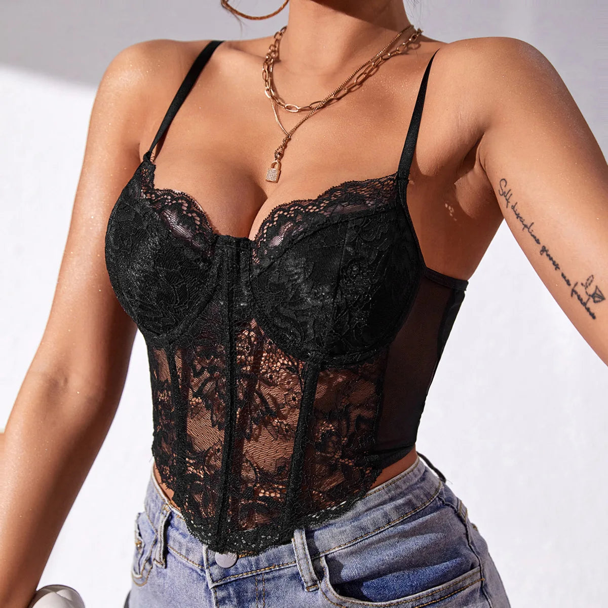 Sexy Lace Embroidered V-Neck Corset Crop