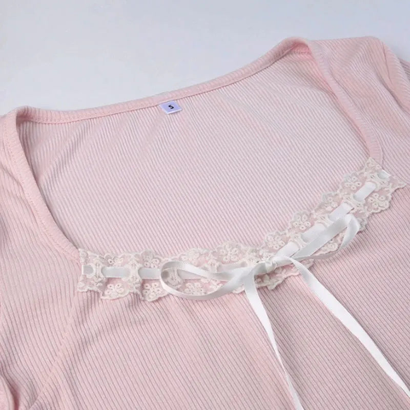 Pink Bow Bandage Cropped Tee – Sweet Y2K Coquette Top