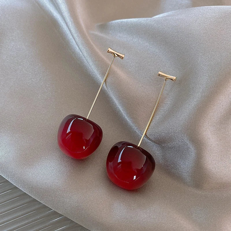 Sweet Red Cherry Drop Earrings – Boho Fruit Inspired Design