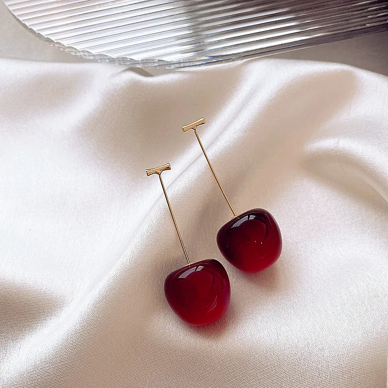 Sweet Red Cherry Drop Earrings – Boho Fruit Inspired Design