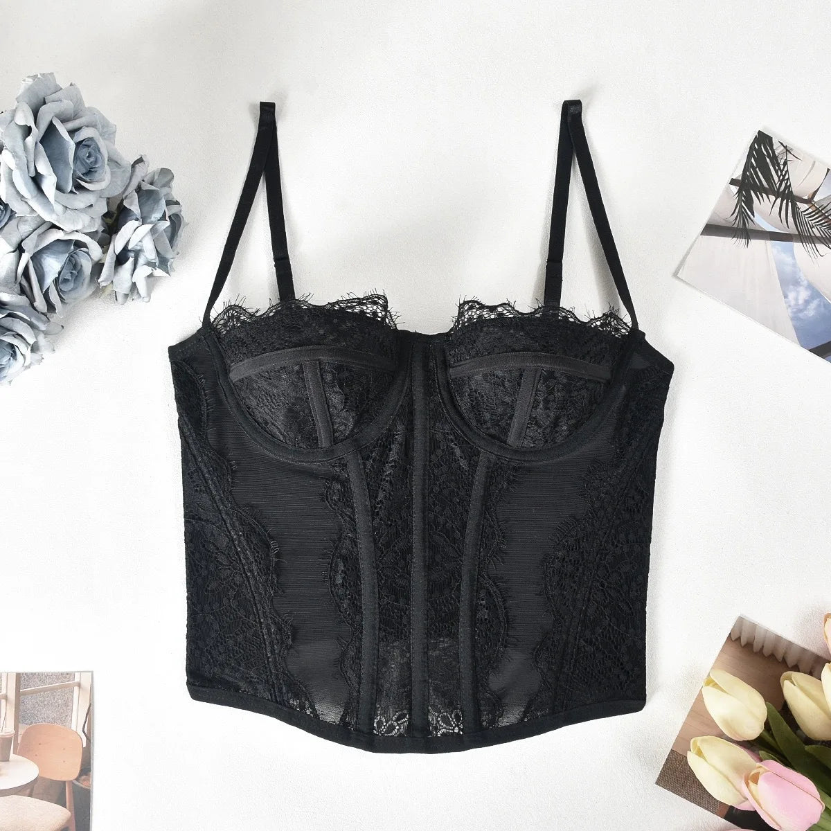 Fishbone Lace Shapewear with Suspenders & Breast Pads