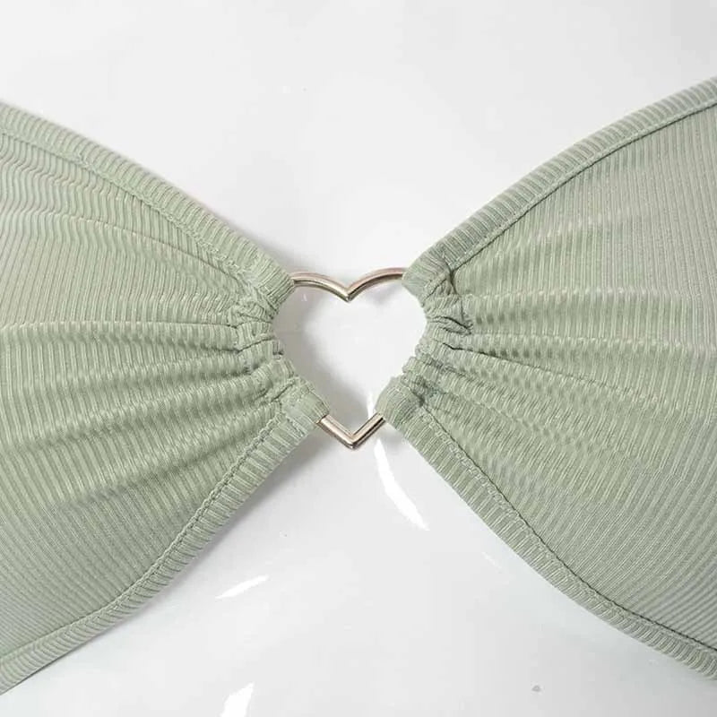 Hollow-Out V-Neck Strapless Long Sleeve Crop Top with Heart Design