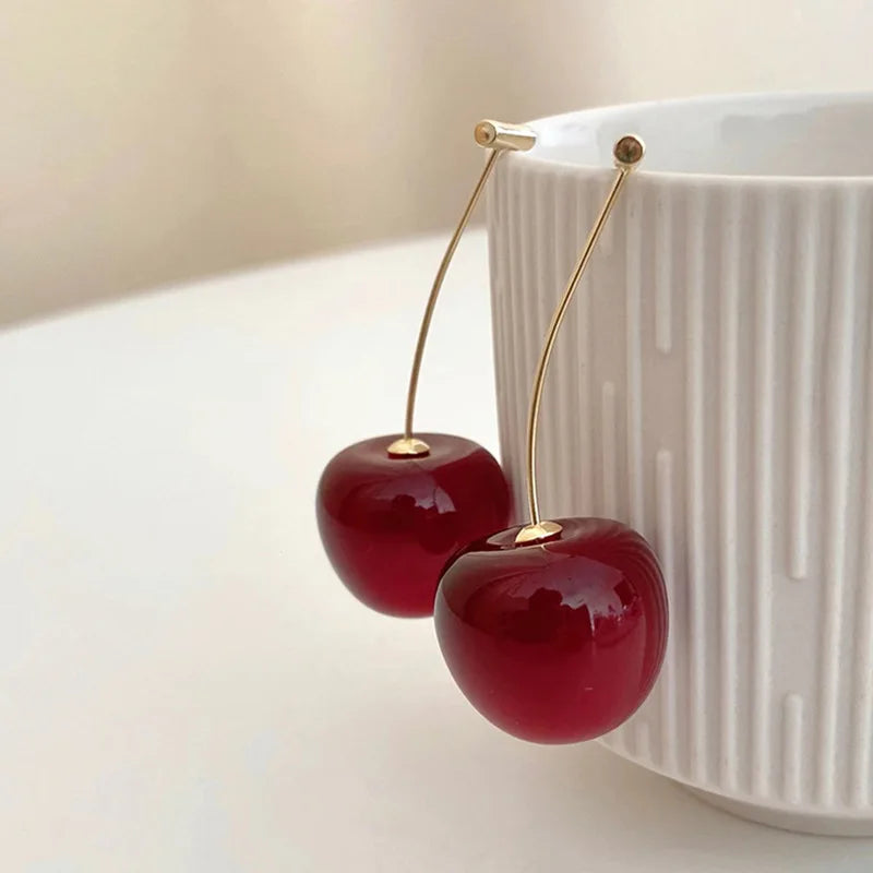Sweet Red Cherry Drop Earrings – Boho Fruit Inspired Design