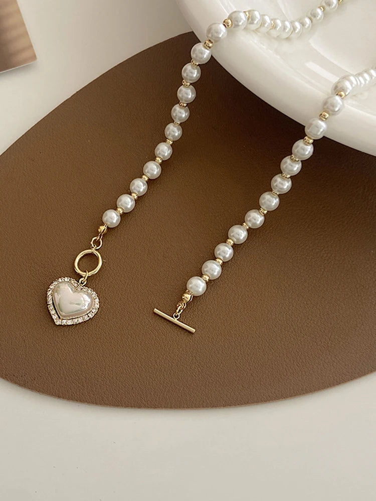 Elegant Pearl Necklace – Heart Pendant with Luxury Imitation Pearls