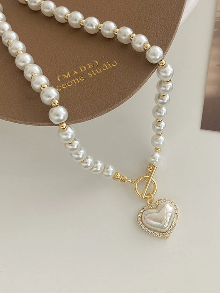 Elegant Pearl Necklace – Heart Pendant with Luxury Imitation Pearls