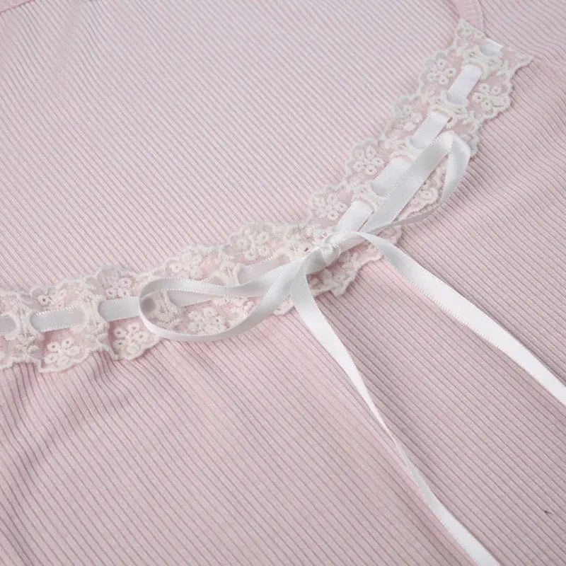 Pink Bow Bandage Cropped Tee – Sweet Y2K Coquette Top