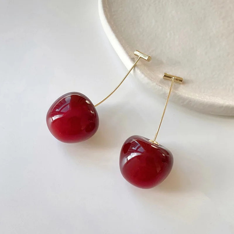 Sweet Red Cherry Drop Earrings – Boho Fruit Inspired Design
