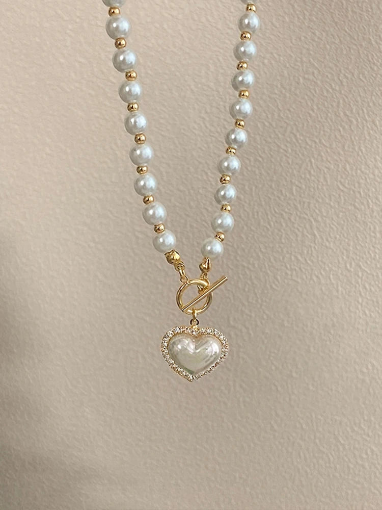 Elegant Pearl Necklace – Heart Pendant with Luxury Imitation Pearls