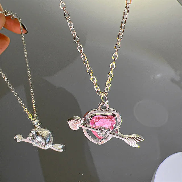 Pink Planet Heart Zircon Pendant Necklace – Aesthetic Clavicle Chain