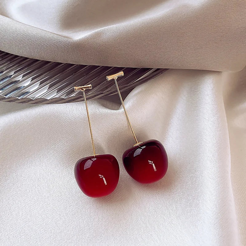 Sweet Red Cherry Drop Earrings – Boho Fruit Inspired Design