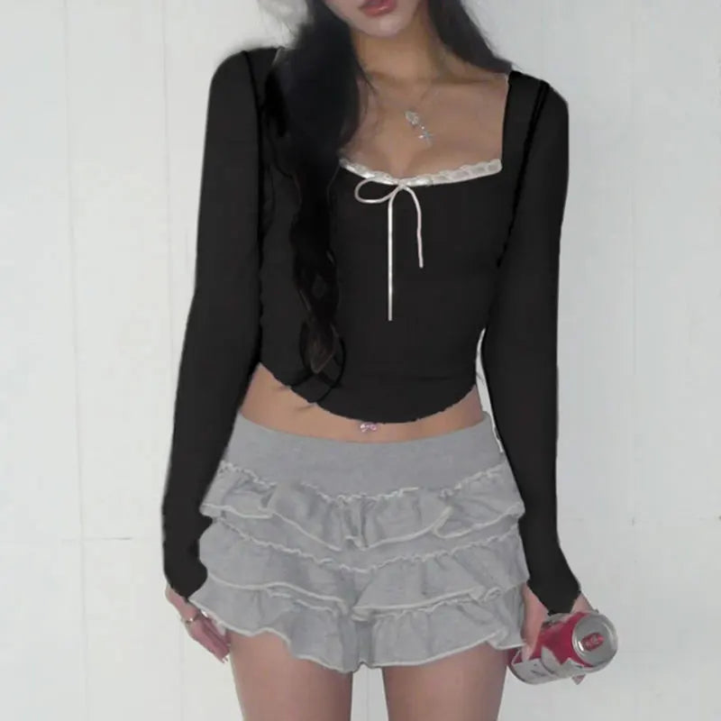 Pink Bow Bandage Cropped Tee – Sweet Y2K Coquette Top