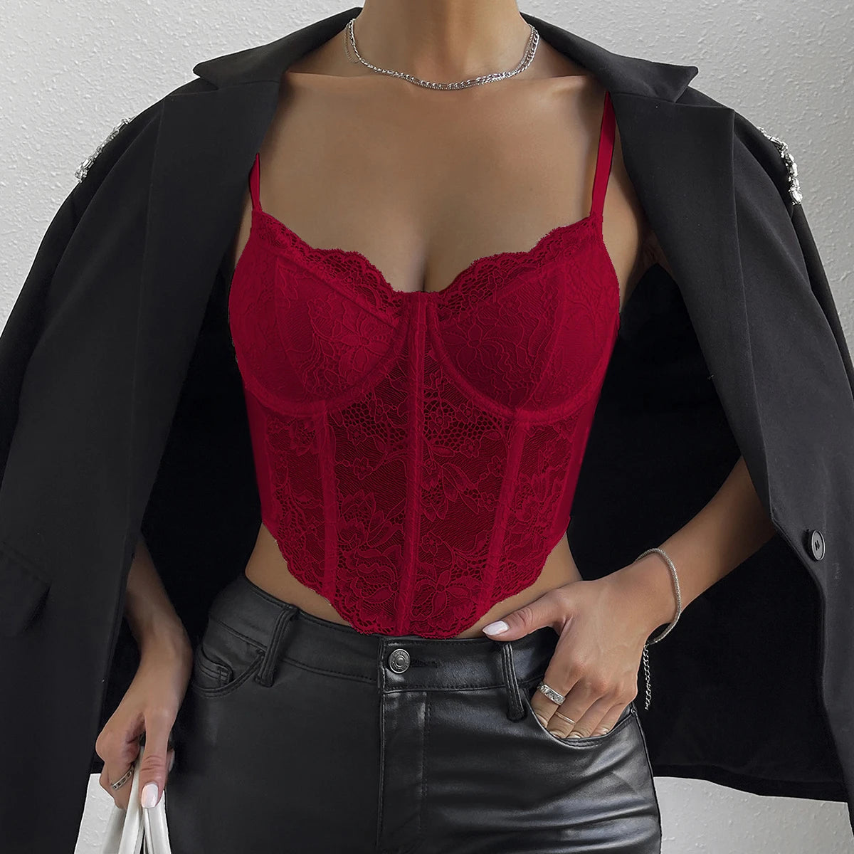 Sexy Lace Embroidered V-Neck Corset Crop