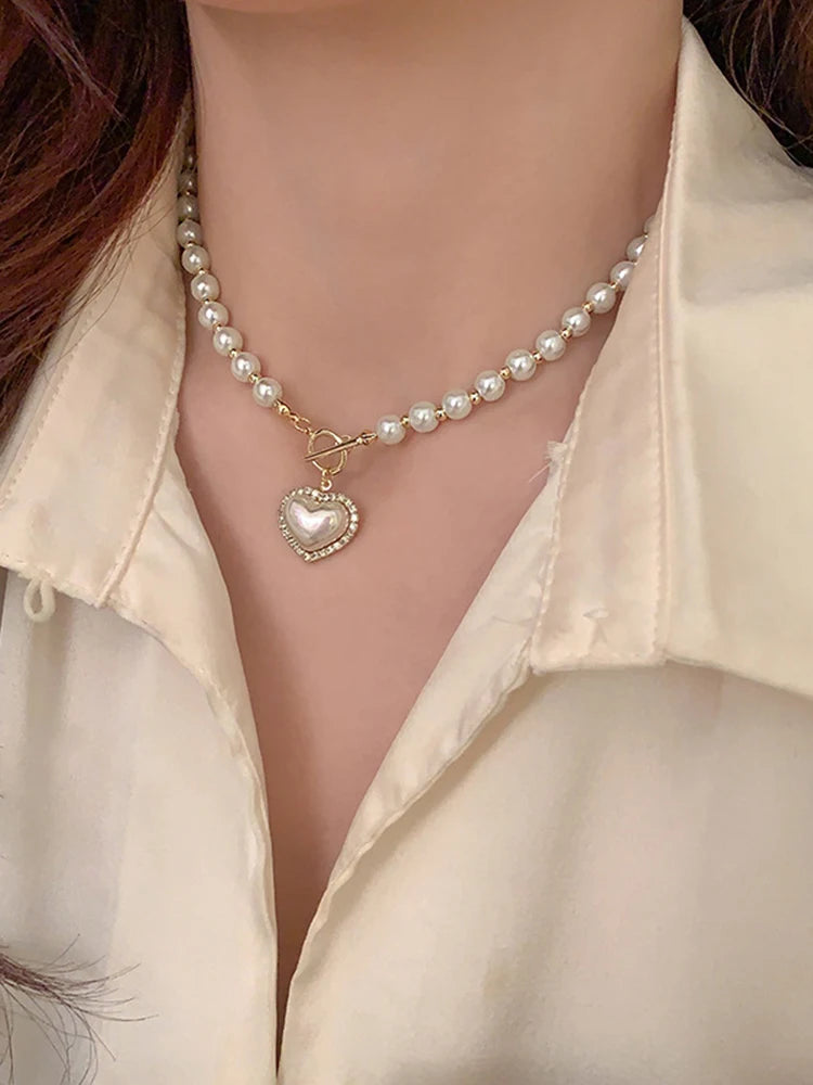 Elegant Pearl Necklace – Heart Pendant with Luxury Imitation Pearls