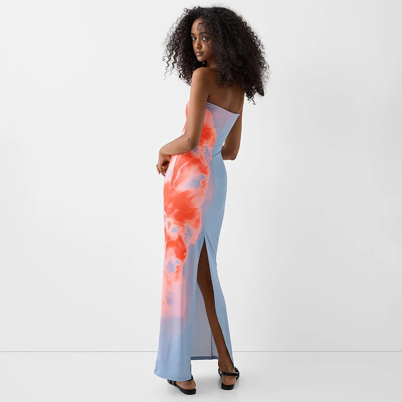 Strapless Printed Tube Maxi Dress – Bodycon Beach Sundress