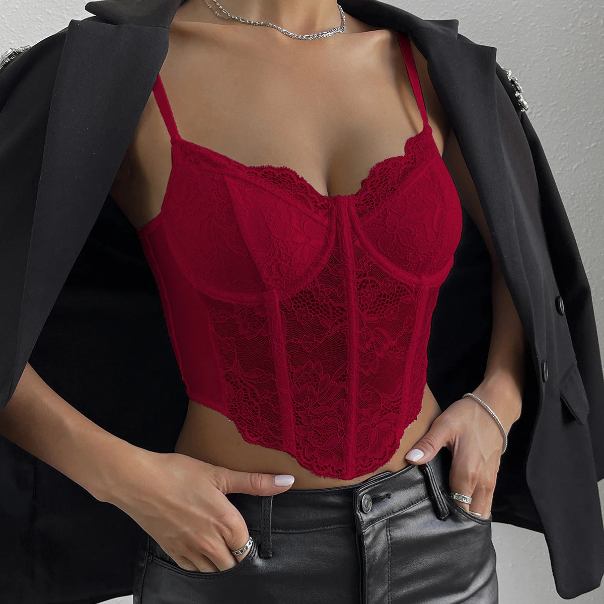 Sexy Lace Embroidered V-Neck Corset Crop