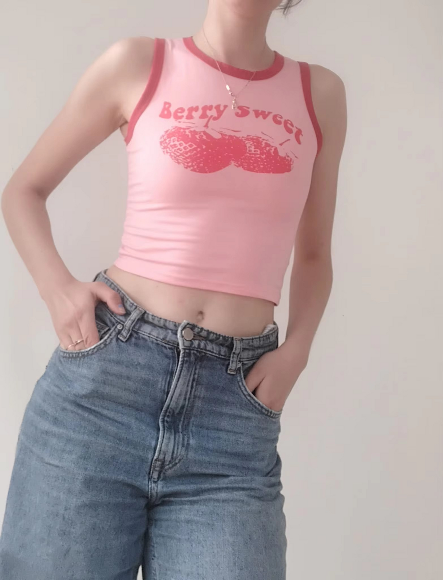 “Berry Sweet” Pink Y2K Off-Shoulder Tank – Vintage 90s Summer Crop Top