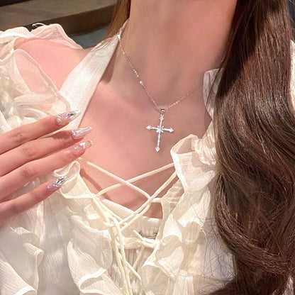 Crystal Zircon Cross Pendant Necklace – Fashion Chain Jewelry for Women