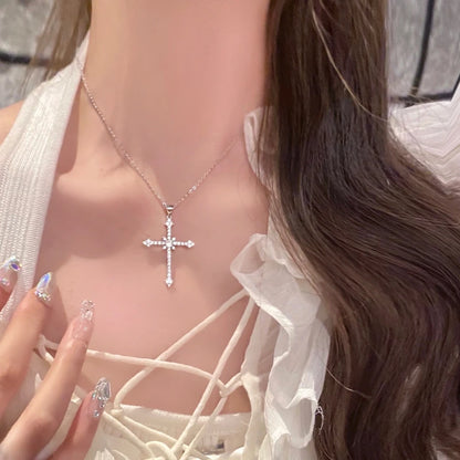 Crystal Zircon Cross Pendant Necklace – Fashion Chain Jewelry for Women