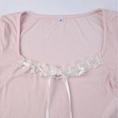 Pink Bow Bandage Cropped Tee – Sweet Y2K Coquette Top