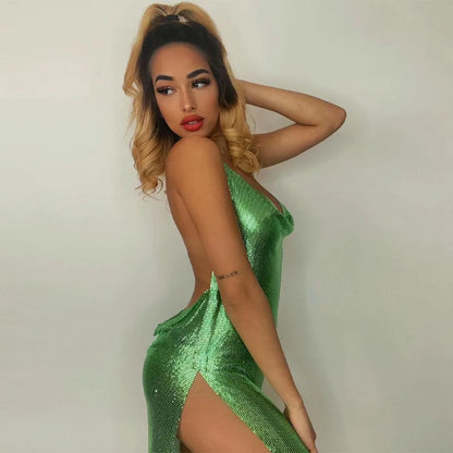 Sparkly Backless Sequin Mini Dress – Halter Neck Partywear