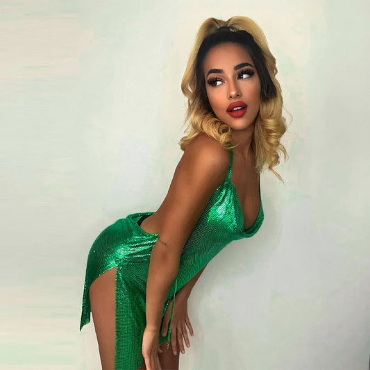 Sparkly Backless Sequin Mini Dress – Halter Neck Partywear