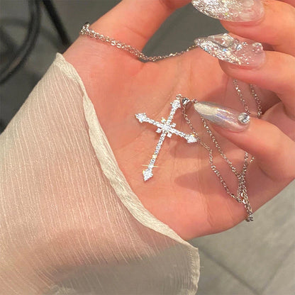 Crystal Zircon Cross Pendant Necklace – Fashion Chain Jewelry for Women