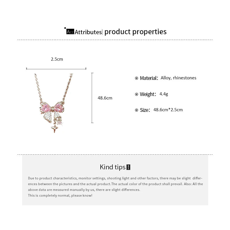 Sweet Pink Bow Necklace – Sparkling Rhinestone Star Pendant
