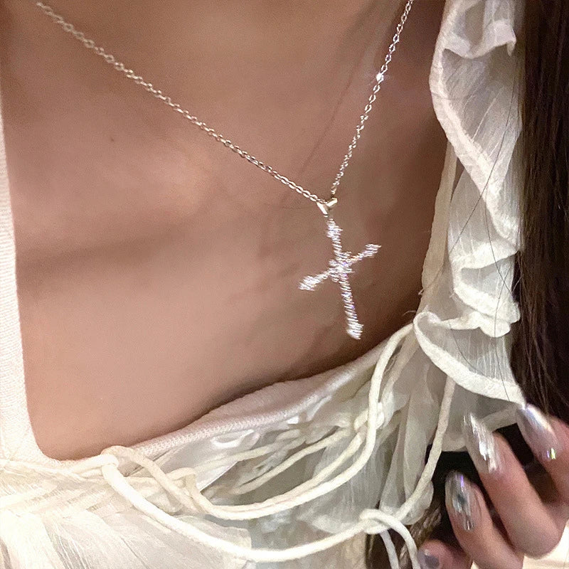 Crystal Zircon Cross Pendant Necklace – Fashion Chain Jewelry for Women