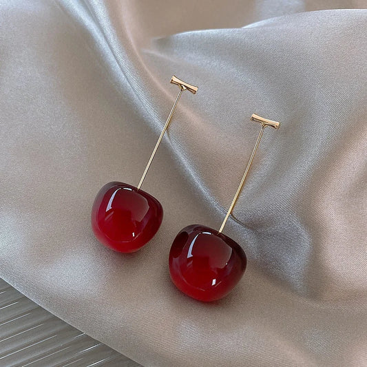 Sweet Red Cherry Drop Earrings – Boho Fruit Inspired Design