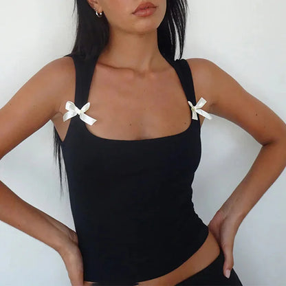 Bow Tie Bandage Crop Top – Y2K Low-Cut Camisole