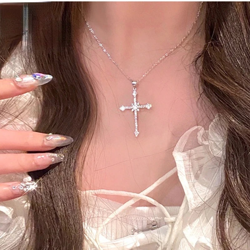 Crystal Zircon Cross Pendant Necklace – Fashion Chain Jewelry for Women