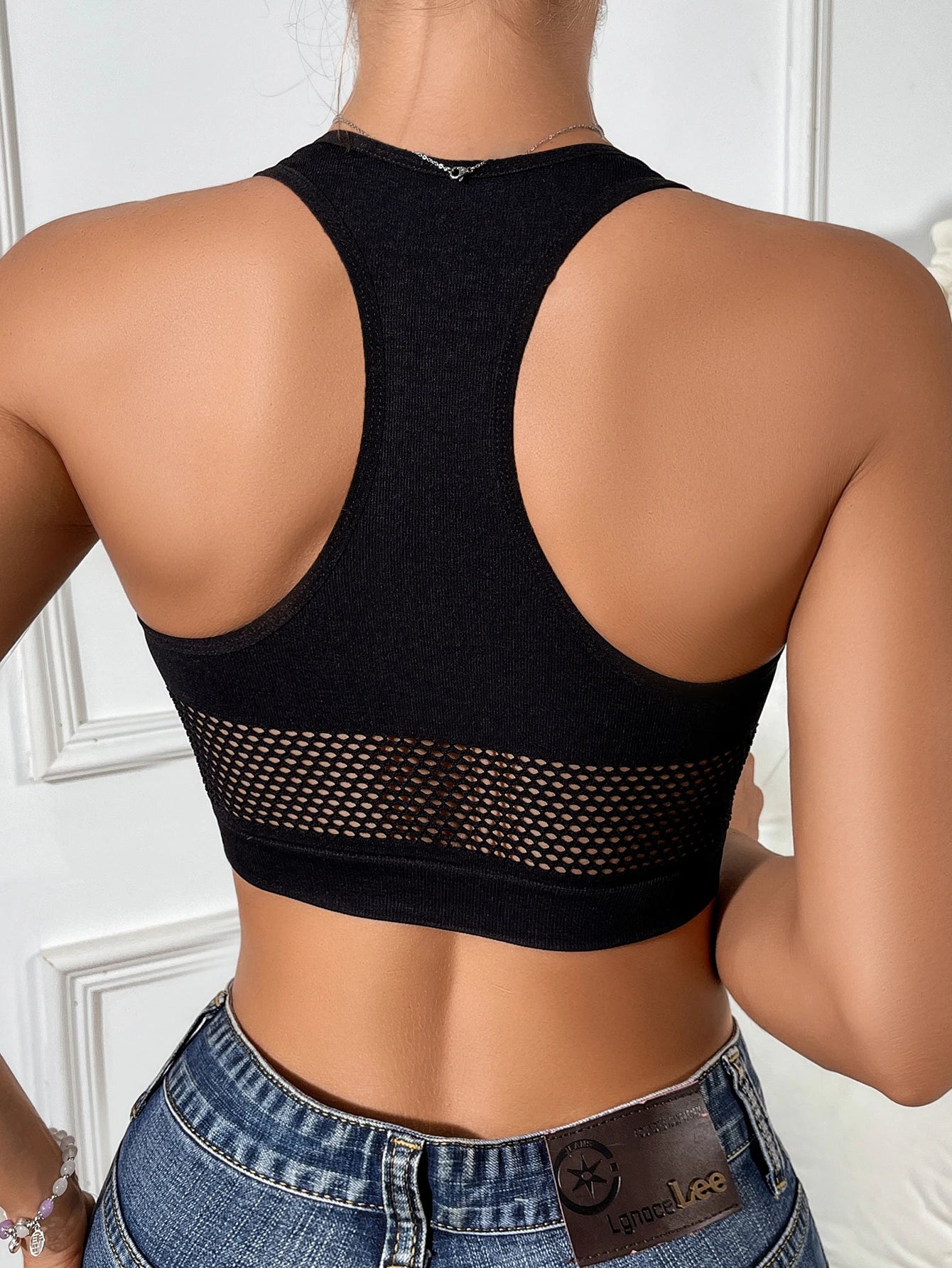 Fishnet Off-Shoulder Crop Tank