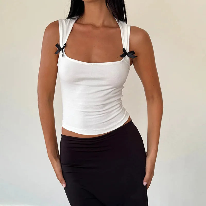 Bow Tie Bandage Crop Top – Y2K Low-Cut Camisole