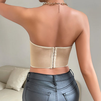 Elegant Floral Lace Corset Crop – Strapless Embroidered Tube Top Camisole