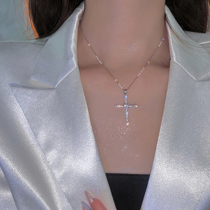 Crystal Zircon Cross Pendant Necklace – Fashion Chain Jewelry for Women