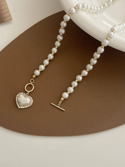 Elegant Pearl Necklace – Heart Pendant with Luxury Imitation Pearls