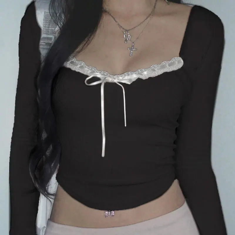 Pink Bow Bandage Cropped Tee – Sweet Y2K Coquette Top