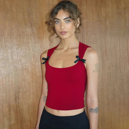 Bow Tie Bandage Crop Top – Y2K Low-Cut Camisole