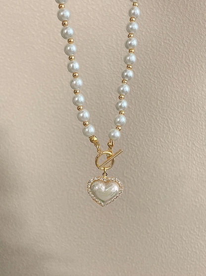 Elegant Pearl Necklace – Heart Pendant with Luxury Imitation Pearls