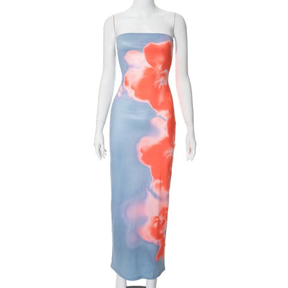 Strapless Printed Tube Maxi Dress – Bodycon Beach Sundress