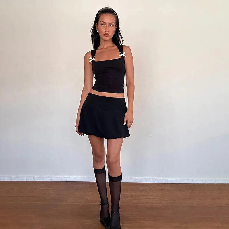 Bow Tie Bandage Crop Top – Y2K Low-Cut Camisole