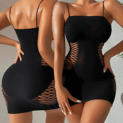 Hollow-Out Bodycon Mini Dress – Spaghetti Strap Sleeveless Clubwear