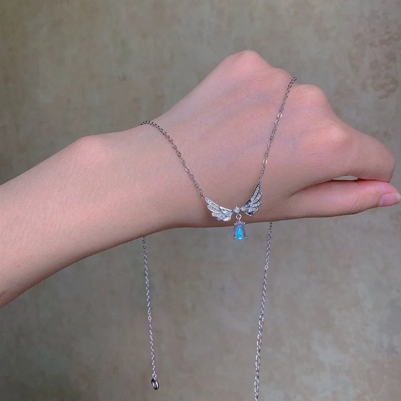 Angel Wings Moonstone Pendant Necklace – Delicate Luxury Jewelry