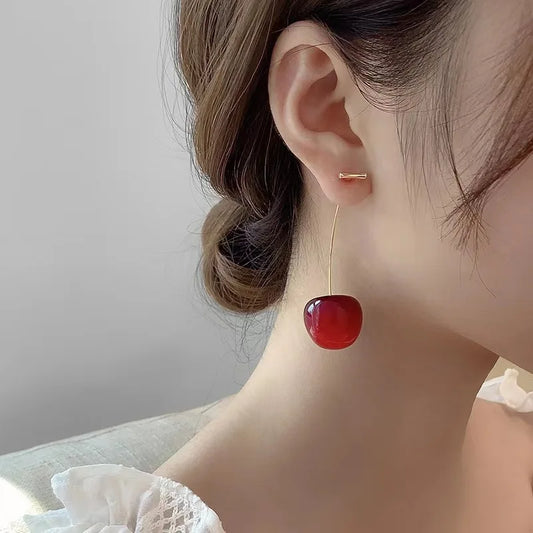 Sweet Red Cherry Drop Earrings – Boho Fruit Inspired Design